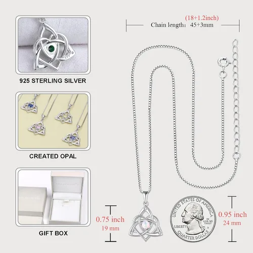 Vista 6 de STARCHENIE Collar de nudo celta para mujer, plata de ley 925, colgante de nudo de amor Trinity, piedras de nacimiento, joyería
