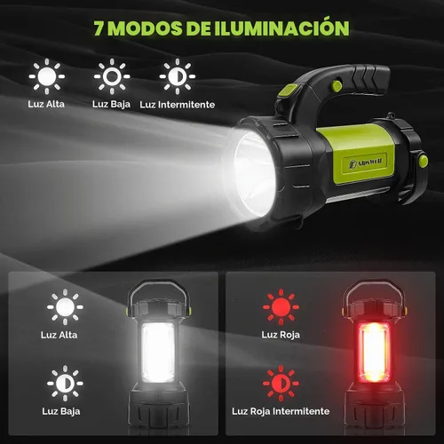 Vista 5 de Linterna de camping recargable, 2 paquetes con la misma linterna LED de foco con 800 lúmenes, batería de 3600 mAh, luz de camping brillante portátil