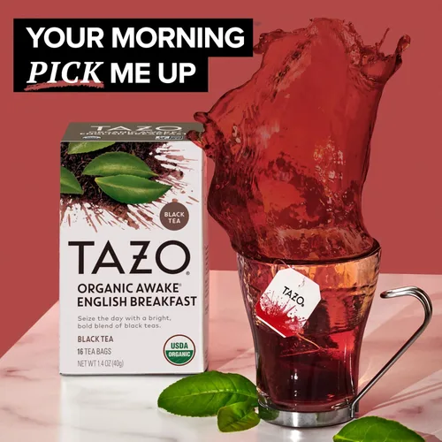 Vista 2 de Bolsas de té Tazo Organic Awake English Breakfast, té negro atrevido y tradicional al estilo desayuno, 144 bolsas de té en total