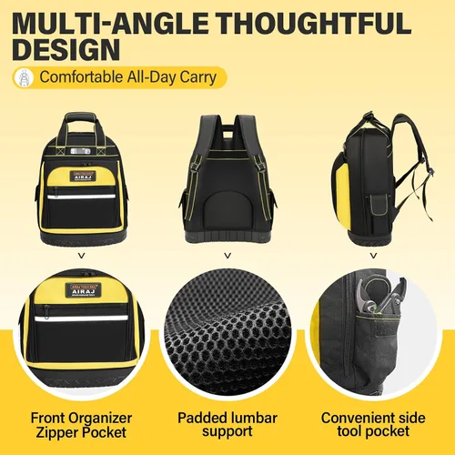 Vista 6 de AIRAJ Mochila de herramientas resistente, mochila de herramientas de 17 pulgadas con base dura moldeada impermeable, bolsa de herramientas duradera