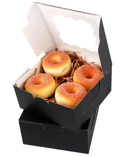 Vista 4 de qiqee Cajas de galletas negras con ventana, 36 paquetes de 6 x 6 x 3, caja de pastelería negra para recuerdos de boda, cumpleaños y fiesta