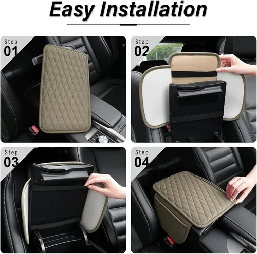 Vista 4 de Amiss Funda para consola central de automóvil, cojín de reposabrazos de automóvil de cuero mejorado con 2 bolsillos de almacenamiento, almohadilla