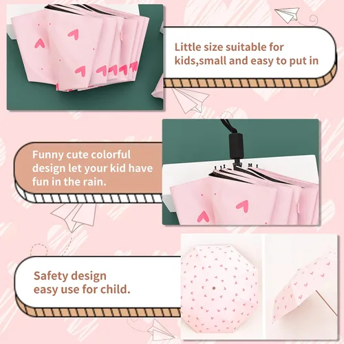 Vista 3 de Paraguas infantil para niñas y niños, paraguas resistente al viento, paraguas plegable compacto de viaje, paraguas ligero y portátil para automóvil