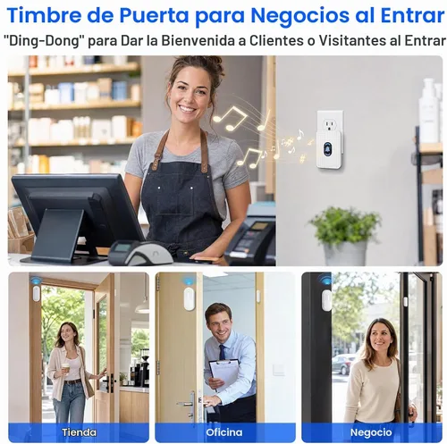 Vista 6 de Daytech Timbre Inalámbrico con Sensor de Puerta Timbre de Entrada con Alcance de 800 pies 20 Melodías 5 Niveles de Volumen Ajustable Timbre de 1
