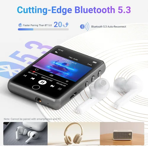 Vista 5 de MECHEN 64GB Bluetooth 5.3 Reproductor MP3 2.4" Pantalla táctil Gris
