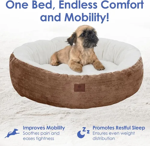 Vista 3 de AMERICAN KENNEL CLUB Cama redonda de tela Mason de 23 pulgadas para mascotas, elegante cama lavable para perros con parte inferior antideslizante