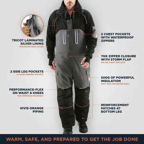 Vista 3 de RefrigiWear PolarForce - Overol de babero cálido, aislado, calificación de comodidad de -40F