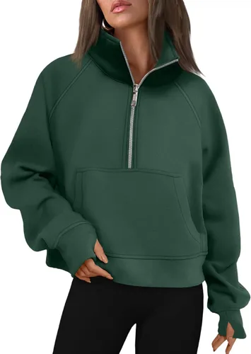 Vista 13 de AUTOMET Sudaderas con media cremallera para mujer, sudadera corta de vellón con cremallera de un cuarto, sudaderas con capucha para el otoño, a
