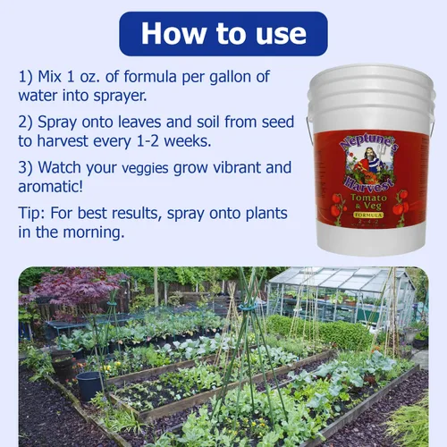 Vista 4 de Neptune's Harvest Fertilizante orgánico para plantas de tomate y verduras (2-4-2) – Alimento líquido para plantas con pescado fresco, algas marinas