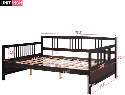 Vista 2 de Harper & Bright Designs Sofá cama de madera tamaño matrimonial, sofá cama tamaño matrimonial con soporte de listones de madera, sofá cama