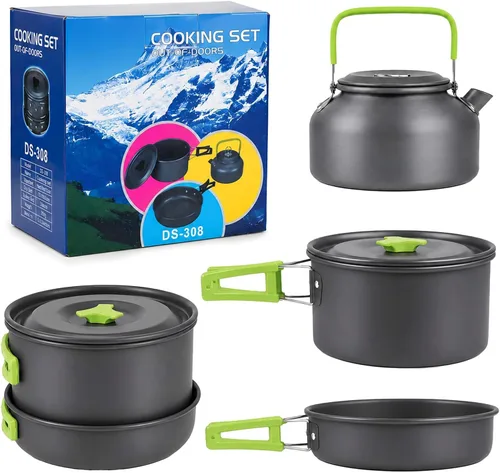 Vista 12 de aiGear Utensilios de cocina para acampar con olla cubiertos vajilla 1-2
