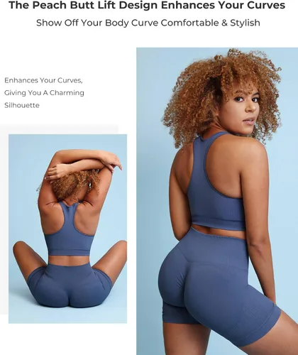 Vista 3 de Cosmolle Pantalones cortos de yoga para mujer, levantamiento de glúteos, cintura alta, control de abdomen, sin costuras, perfectos para yoga