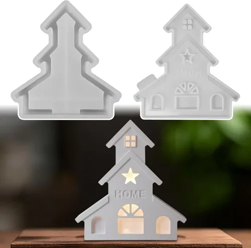 Vista 4 de Moldes de silicona para casa, portavelas de casa 3D, moldes de fundición de resina epoxi para bricolaje, jabón, pasteles, arcilla, manualidades