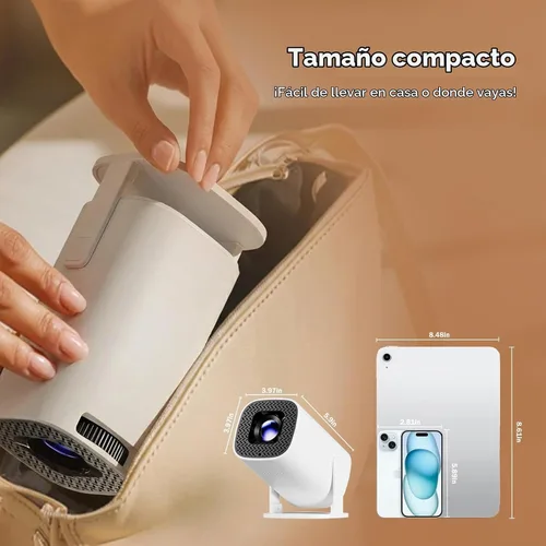 Vista 5 de Mini proyector con WiFi y Bluetooth, proyector inteligente portátil 4K con Android 14 integrado, pantalla de 130", proyector de película