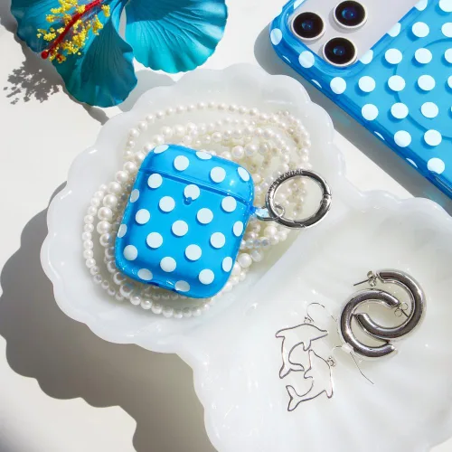 Vista 3 de Velvet Caviar Funda compatible con AirPods Pro de 2ª y 1ª generación, bonita funda protectora dura para mujer, diseño de lunares azules y aguamarina