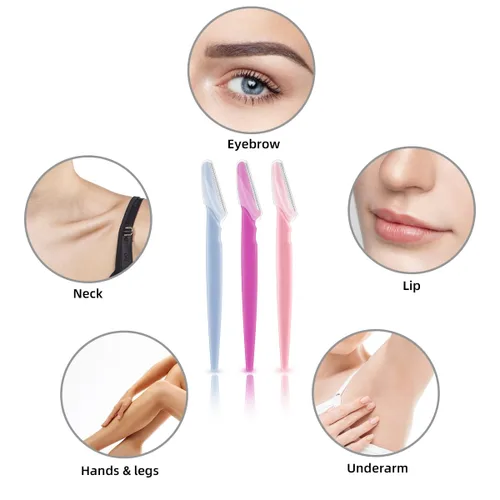 Vista 5 de 12 piezas de maquinilla de afeitar de cejas para mujer, herramienta de dermaplaning, recortadora de cejas con cubierta de seguridad, afeitadora
