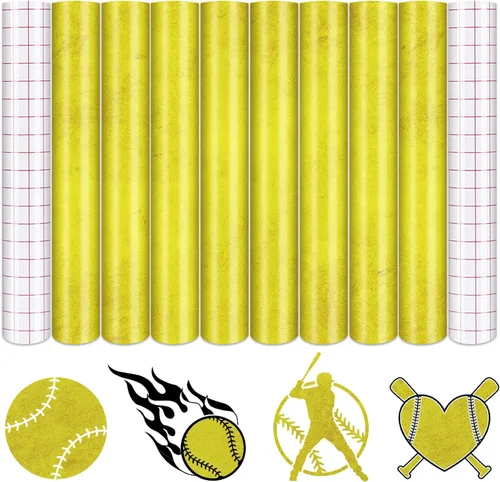 Vista 10 de Tintnut Vinilo permanente de béisbol, 10 hojas de 12 x 10 pulgadas, láminas de vinilo adhesivo permanente con patrón deportivo, a prueba de agua