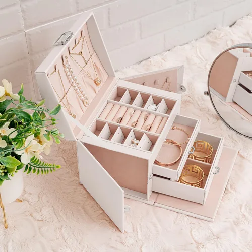 Vista 4 de Oyydecor Joyero organizador para mujeres y niñas piel sintética para personas mayores caja de almacenamiento de joyas de tamaño mediano