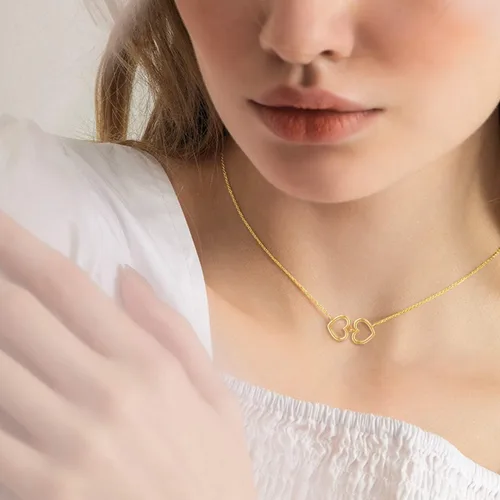 Vista 2 de Blocaci Gargantilla de corazón de oro de 14 quilates para mujeres y niñas, collares con colgante de corazón entrelazado, cadena delicada de oro