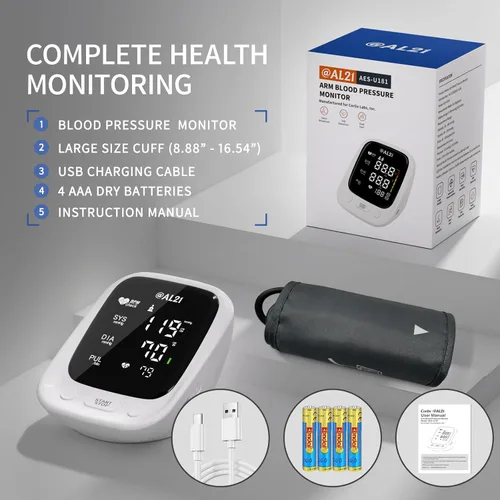 Vista 8 de Monitor de presión arterial @AL21 para uso doméstico, monitor de presión arterial digital preciso y portátil para brazo superior con brazalete