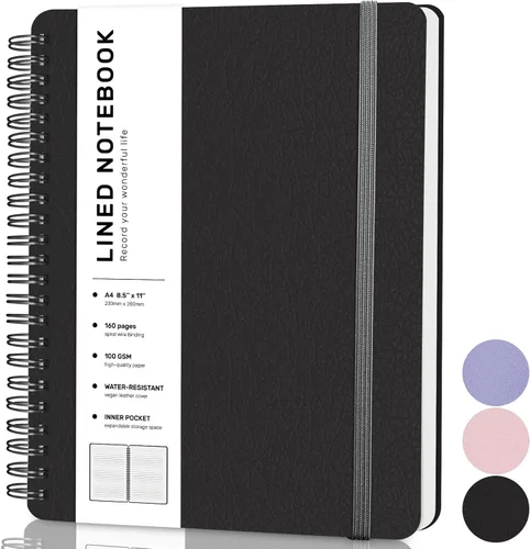 Vista 8 de Cuaderno rayado en espiral, cuaderno en espiral A4, 8.5 x 11 pulgadas, papel grueso de 100 GSM, cuadernos de diario encuadernados en espiral