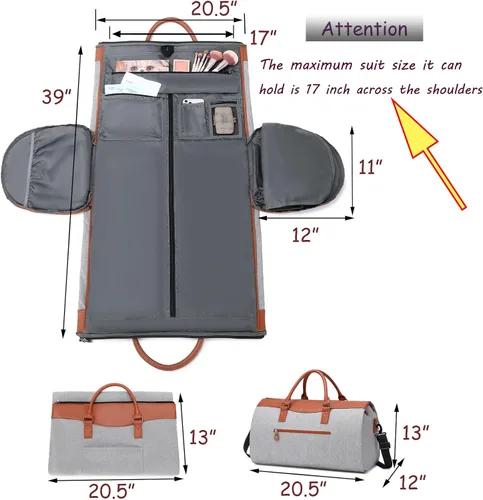 Vista 5 de BUG Bolsas de ropa, bolsa de ropa convertible con correa para el hombro, compartimento para zapatos, bolsas de viaje de transporte, bolsa de lona