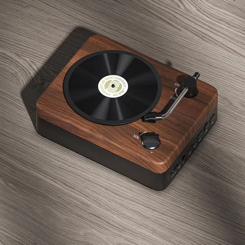 Vista 8 de Docooler Altavoz Bluetooth retro, reproductor de discos de vinilo, receptor Bluetooth integrado y altavoces estéreo, altavoces Bluetooth portátiles