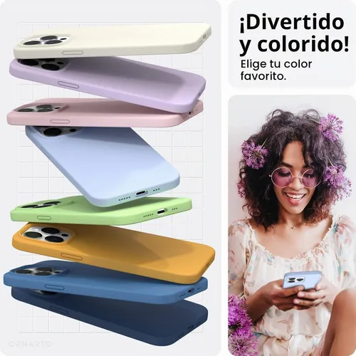 Vista 4 de ORNARTO - Funda para iPhone 14 Pro de 6.1 pulgadas, silicona líquida delgada, azul bebé 3-Layer Full Covered Soft Gel Rubber, Non-Slip Grip