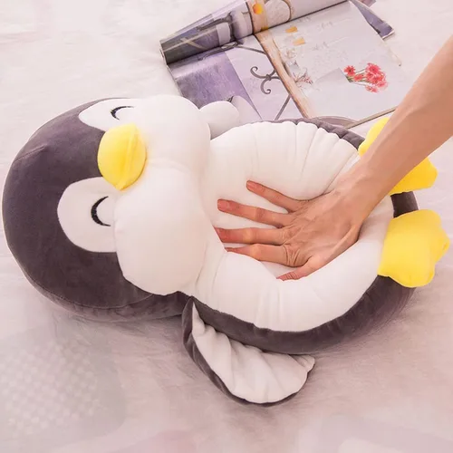 Vista 2 de Almohada de peluche de pingüino de peluche de 12 pulgadas con cara sonriente, juguete de peluche de pingüino para niños y amantes Negro