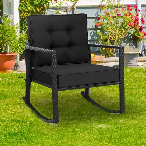 Vista 9 de Tangkula Mecedora de Mimbre, Silla Mecedora Deslizante de Ratán para Exteriores con Marco de Acero Resistente, Asiento de Muebles de Mimbre