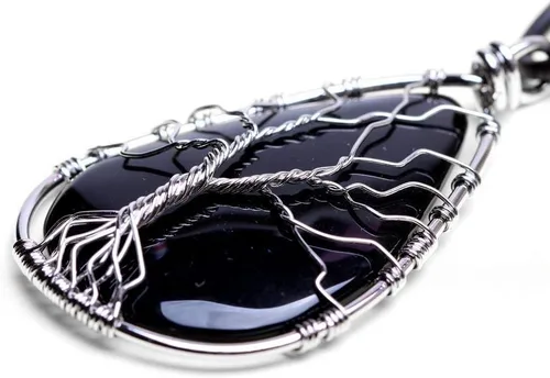 Vista 6 de Collar con colgante de lágrima de piedra preciosa verde natural de árbol de la vida envuelto en alambre de cristal curativo piedra de chakra