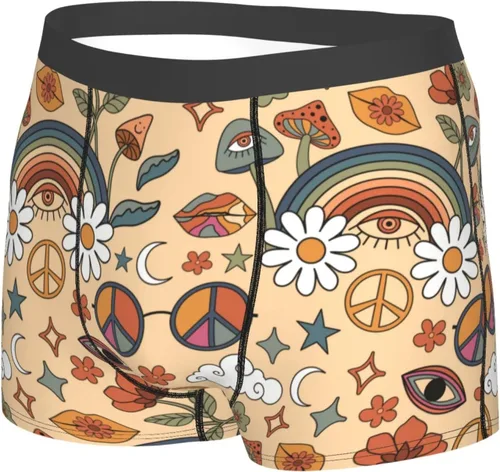 Vista 2 de Calzoncillos tipo bóxer con símbolo de paz, diseño de hongos arcoíris, hippie, para hombre, transpirables, cómodos