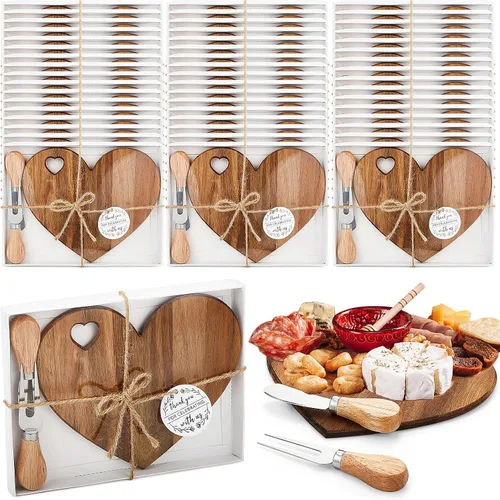 Vista 22 de Patelai 1 Juego de Tabla de Queso en Forma de Corazón para Despedida de Soltera y Baby Shower con Cuchillo, Tabla Mini de Madera para Charcutería