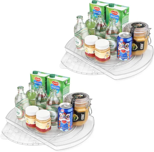 Vista 7 de Lazy Susan - Organizador para gabinete, despensa, encimera (2 niveles de 14 x 10 pulgadas, transparente, 1 paquete, rectangular)