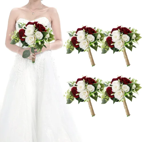 Vista 30 de Ramos para dama de honor para boda - Ramo de flores artificiales de 7 pulgadas para fiesta, ceremonia, aniversario, centros de mesa para mesa de Azul