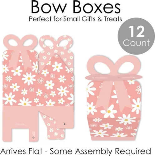 Vista 5 de Big Dot of Happiness Flores de margaritas rosadas, cajas de regalo cuadradas, cajas de lazo para fiesta floral, juego de 12
