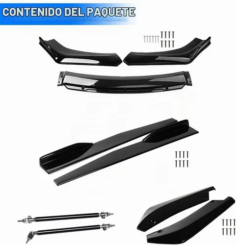 Vista 5 de Kit de Carrocería Universal para Alerón de Labio de Parachoques Delantero + Extensión de Falda Lateral de 2M / 86.6" + Kit de Carrocería de Panel