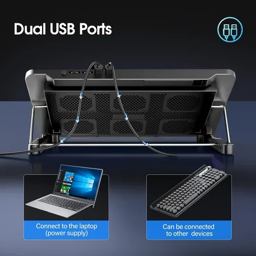 Vista 6 de Almohadilla de enfriamiento para laptop, enfriador de laptop para juegos con 6 ventiladores silenciosos, almohadilla de enfriamiento para laptop