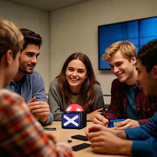 Vista 6 de MyMealivos Zumbadores de trivia para noche de juegos familiares Botón de respuesta de alarma con sonido fuerte y entretenimiento ligero