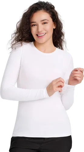Vista 5 de COZYFIT Camisetas de Scrub de Manga Larga para Mujer - Camiseta Cómoda para Usar Debajo del Uniforme Blanco
