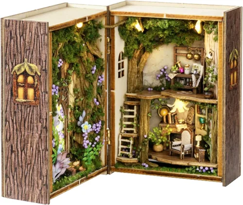 Vista 17 de MAGQOO - Kit de casa de muñecas en miniatura de bricolaje con muebles, escala 1:100, habitación creativa, mini casa de muñecas de madera, accesorios