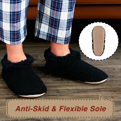 Vista 4 de Juego de 2 pares de calcetines para hombre con forro de sherpa esponjoso, juego de calcetines de agarre cálido de punto trenzado para invierno