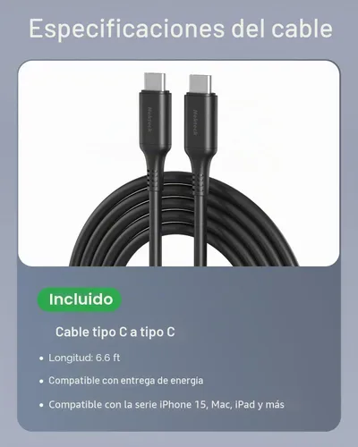 Vista 6 de Cargador USB C de 60 W de carga rápida, Nekteck GaN Tech PD 3.0 de carga rápida con enchufe plegable, compatible con MacBook Air/Pro, iPhone
