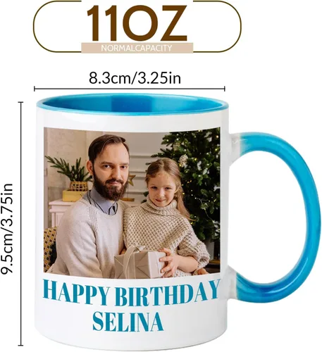 Vista 5 de Taza de café personalizada con nombre y logotipo de texto fotográfico, tazas personalizadas por ambos lados de 11 onzas, regalos personalizados