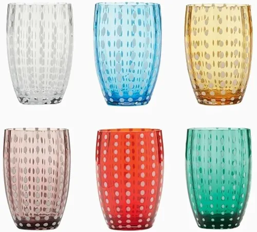 Vista 2 de Zafferano Perle - Vaso de cristal transparente hecho a mano, 32 h 4.291 in d 2.795 in, 6 piezas, transparente Claro