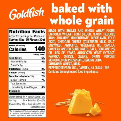 Vista 2 de Goldfish Galletas de queso cheddar, horneadas con grano entero, caja de 27.3 onzas