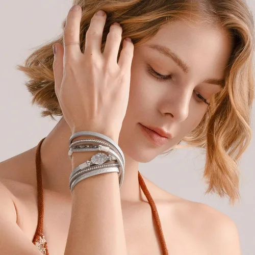 Vista 188 de FANCY SHINY - Pulsera de cuero estilo bohemio, pulsera de cuentas de cristal con cierre magnético, regalos de joyería para mujer