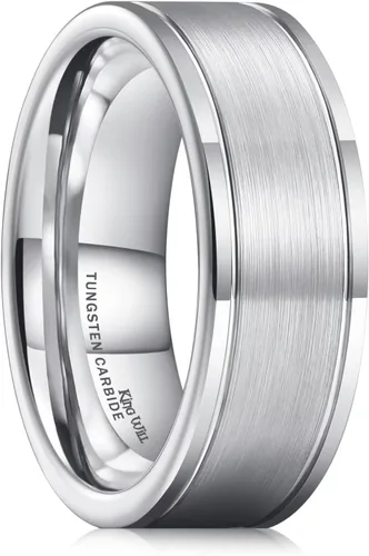 Vista 69 de King Will Anillo de boda de carburo de tungsteno para hombre con diseño de ranura, 6/7/0.315 in de ancho, acabado cepillado/pulido para hombre