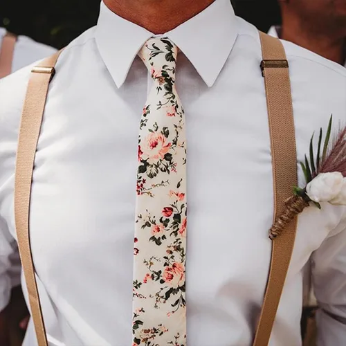 Vista 5 de SUNOVELTIES Corbatas de algodón con estampado floral delgado para novio, padrinos de boda, accesorios de disfraz de boda