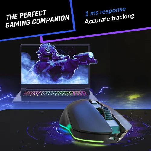 Vista 3 de KLIM Blaze Pro - Mouse inalámbrico recargable para juegos con base de carga RGB sensor de alta precisión y batería de larga duración hasta 6000